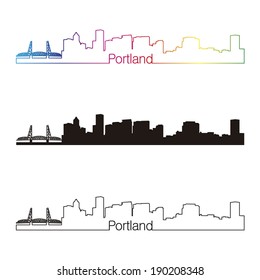 Portland skyline linear style with rainbow skyline linear style with rainbow in editable vector file