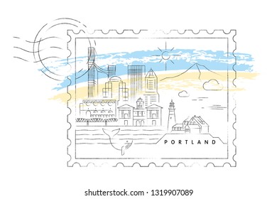 Portland skyline minimal vector illustration and typography design 