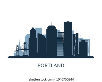 Portland skyline, monochrome silhouette. Vector illustration.