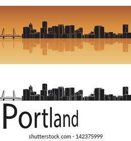Portland skyline in orange background in editable vector file
