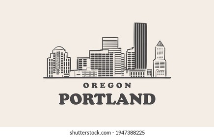 Portland  Skyline, Oregon Drawn Sketch