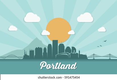 Portland skyline - Oregon - vector illustration
