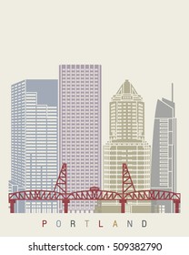 Portland Skyline Poster In Editable Vector File