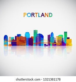 Portland skyline silhouette in colorful geometric style. Symbol for your design. Vector illustration.