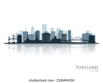 Silhouette de perfil de Portland con reflexión. Paisaje en Portland, Oregón. Ilustración vectorial.