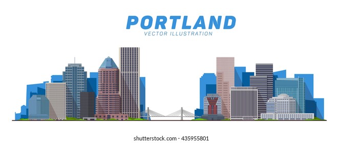  Portland skyline vector illustration. Travel and tourism background. Vector background. Line and flat illustration.