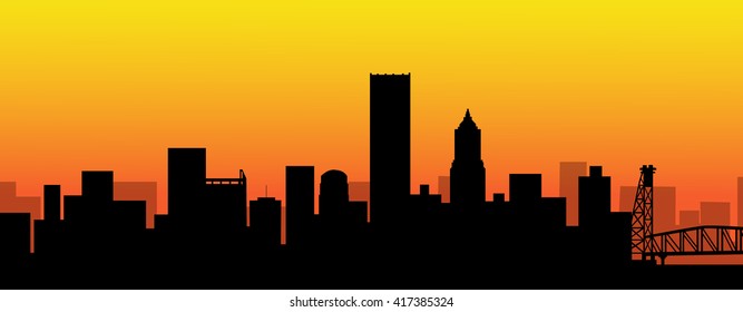 Portland  Sunset Skyline - Vector