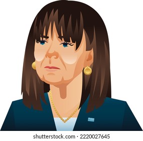 Portland OR - United States - Oct 25 2022: Vector Portrait Of Greek President Katerina Sakellaropoulou - Leader Of Greece