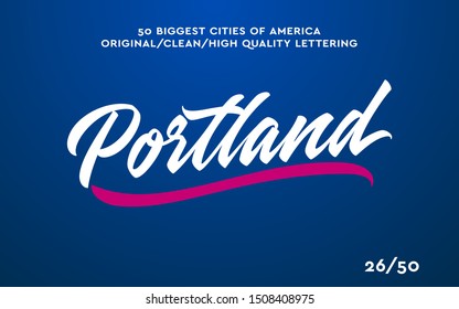 Portland, USA hand made calligraphic lettering in original style. US cities typographic script font for prints, advertising, identity. Hand drawn touristic art in high quality. Travel and adventure