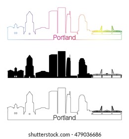 Portland V2 skyline linear style with rainbow in editable vector file