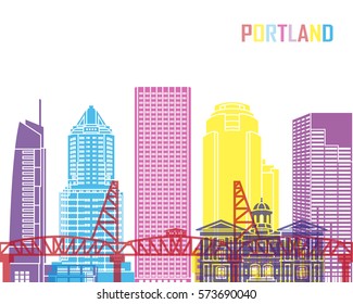 Portland V2 Skyline Pop In Editable Vector File