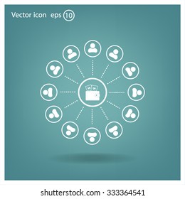Portmann with money and people around. vector icon