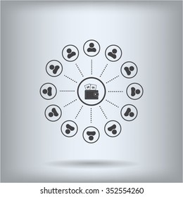 Portmann with money and people around. vector icon