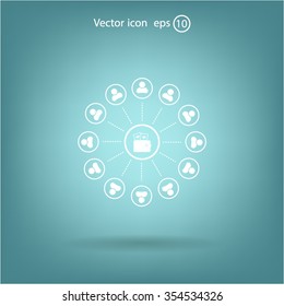 Portmann with money and people around. vector icon