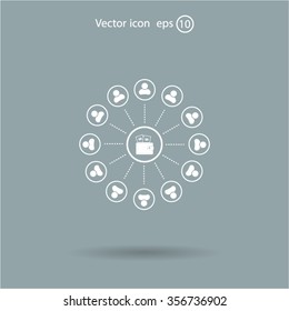 Portmann with money and people around. vector icon