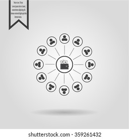 Portmann with money and people around. vector icon