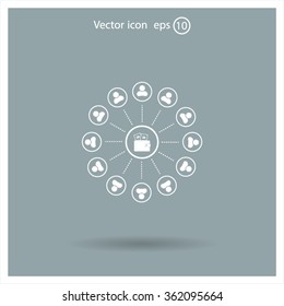 Portmann with money and people around. vector icon