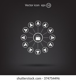 Portmann with money and people around. vector icon