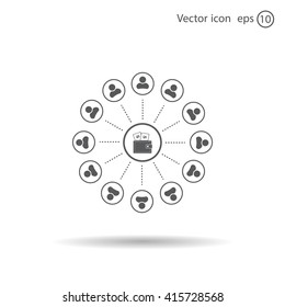 Portmann with money and people around. vector icon