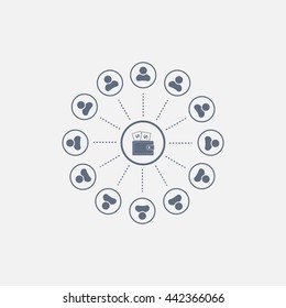 Portmann with money and people around. vector icon