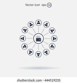 Portmann with money and people around. vector icon