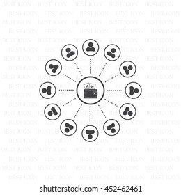 Portmann with money and people around. vector icon