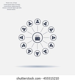 Portmann with money and people around. vector icon