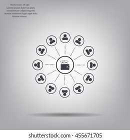 Portmann with money and people around. vector icon