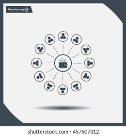 Portmann with money and people around. vector icon