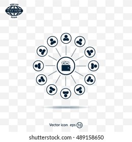 Portmann with money and people around. vector icon