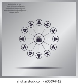 Portmann with money and people around. vector icon