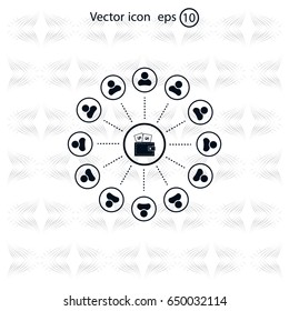 Portmann with money and people around. vector icon
