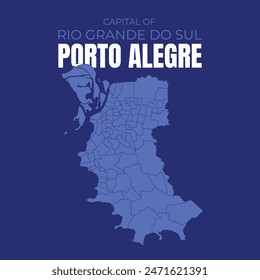 Porto Alegre and all its neighborhoods on a simple and complete map. Capital of Rio Grande do Sul, in southern Brazil, in detail, constructed from official cartographic data.