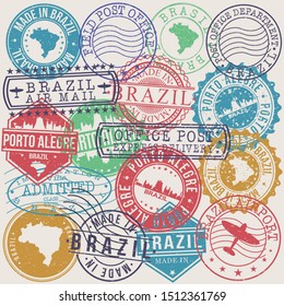 Porto Alegre Brazil Set of Stamps. Travel Stamp. Made In Product. Design Seals Old Style Insignia.