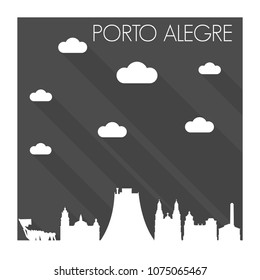 Porto Alegre Brazil Skyline City Flat Silhouette Design. Background Night illustration.