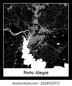 Porto Alegre Brazil South America City map black white vector illustration