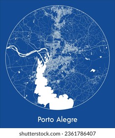 Porto Alegre Brazil South America City Map blue print round Circle vector illustration