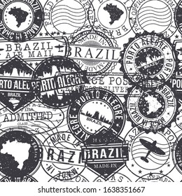 Porto Alegre Brazil Stamps Background. A City Stamp Vector Art. Set of Postal Passport Travel. Design Set Pattern.