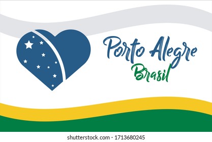 Porto Alegre, cidade do Brasil, BR (Porto Alegre, city of Brazil, BR in portuguese) banner heart for print and tourism.