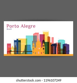 Porto Alegre city architecture silhouette. Colorful skyline. City flat design. Vector business card. 