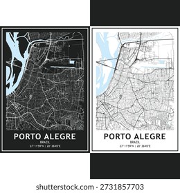 Porto Alegre Stadtplan, Vektorgrafik-Set, Bündel von dunklen und hellen minimalistischen städtischen Roadmap mit skalierbarem Straßennetz, Autobahnen und Planungslayout