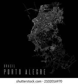 Porto Alegre city vector map poster. Brazil municipality square linear street map, administrative municipal area, white lines on black background, with title.