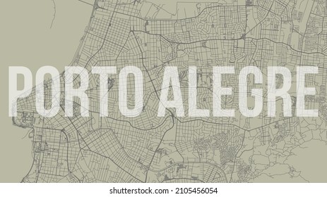 Porto Alegre map city poster, horizontal background vector map with opacity title. Municipality area street map. Widescreen Brazilian skyline panorama.