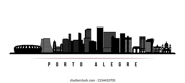 Porto Alegre skyline horizontal banner. Black and white silhouette of Porto Alegre, Brazil. Vector template for your design. 