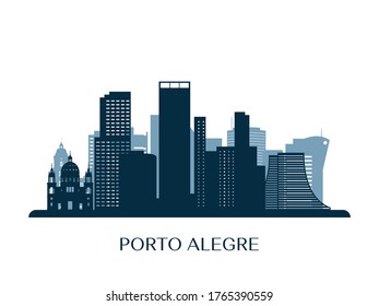 Porto Alegre skyline, monochrome silhouette. Vector illustration.