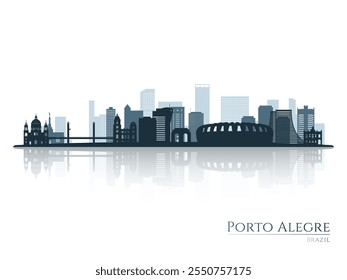 Silhueta do horizonte de Porto Alegre com reflexão. Paisagem Porto Alegre, Brasil. Ilustração vetorial.