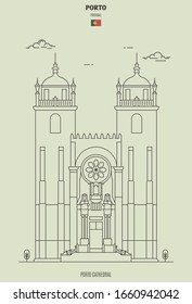 Porto Cathedral, Portugal. Landmark icon in linear style