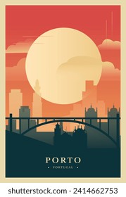 Porto city brutalism poster with abstract skyline, cityscape retro vector illustration. Portugal travel front cover, brochure, flyer, leaflet, business presentation template image