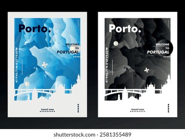 Porto city poster pack with skyline, cityscape, landmark, textured. Portugal vector illustration layout for vertical brochure, website, flyer, presentation