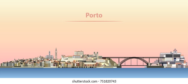 Porto city skyline at sunrise vector illustration